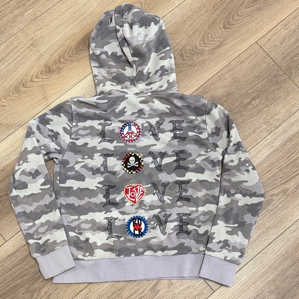 Vintage Y2K Girls Camo Zip Up Hoodie Size 12